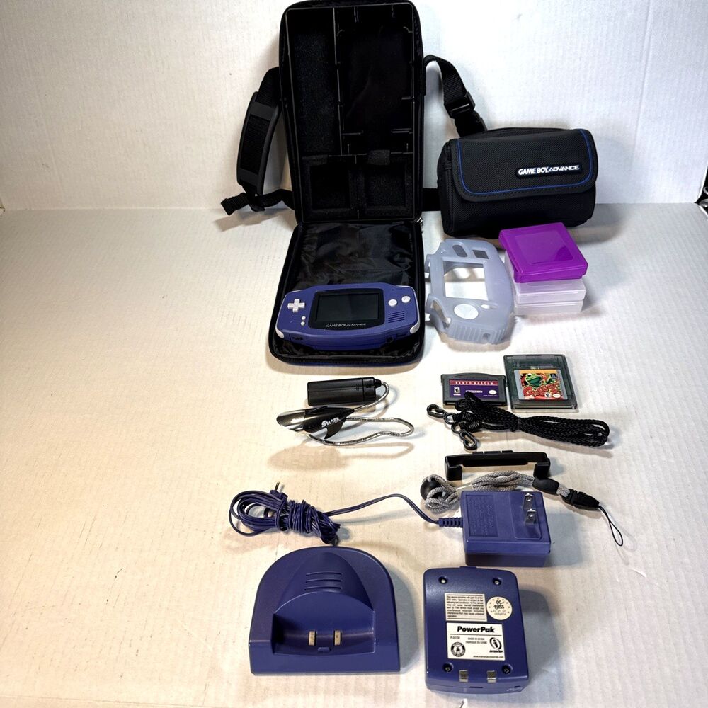 Nintendo Game Boy Advance Purple GBA AGB-001 Console Lot Tested Chargers Games